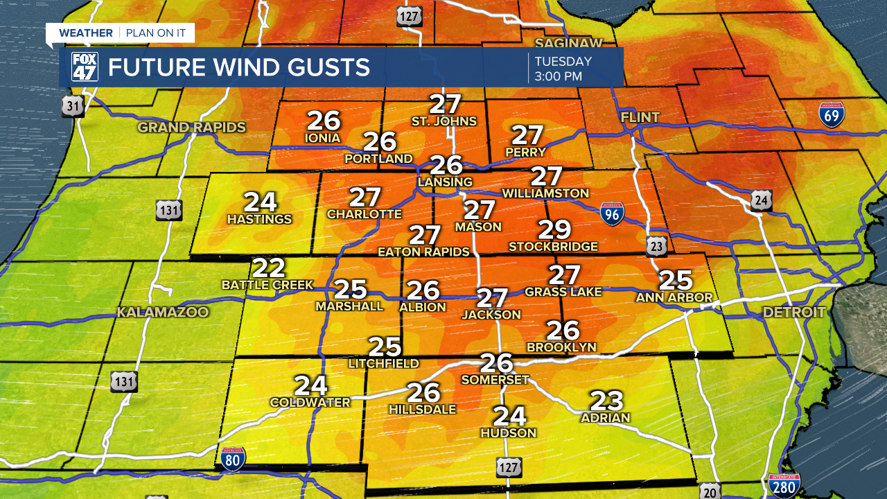 We could see wind gusts today range from 25-30 mph in the afternoon to evening hours