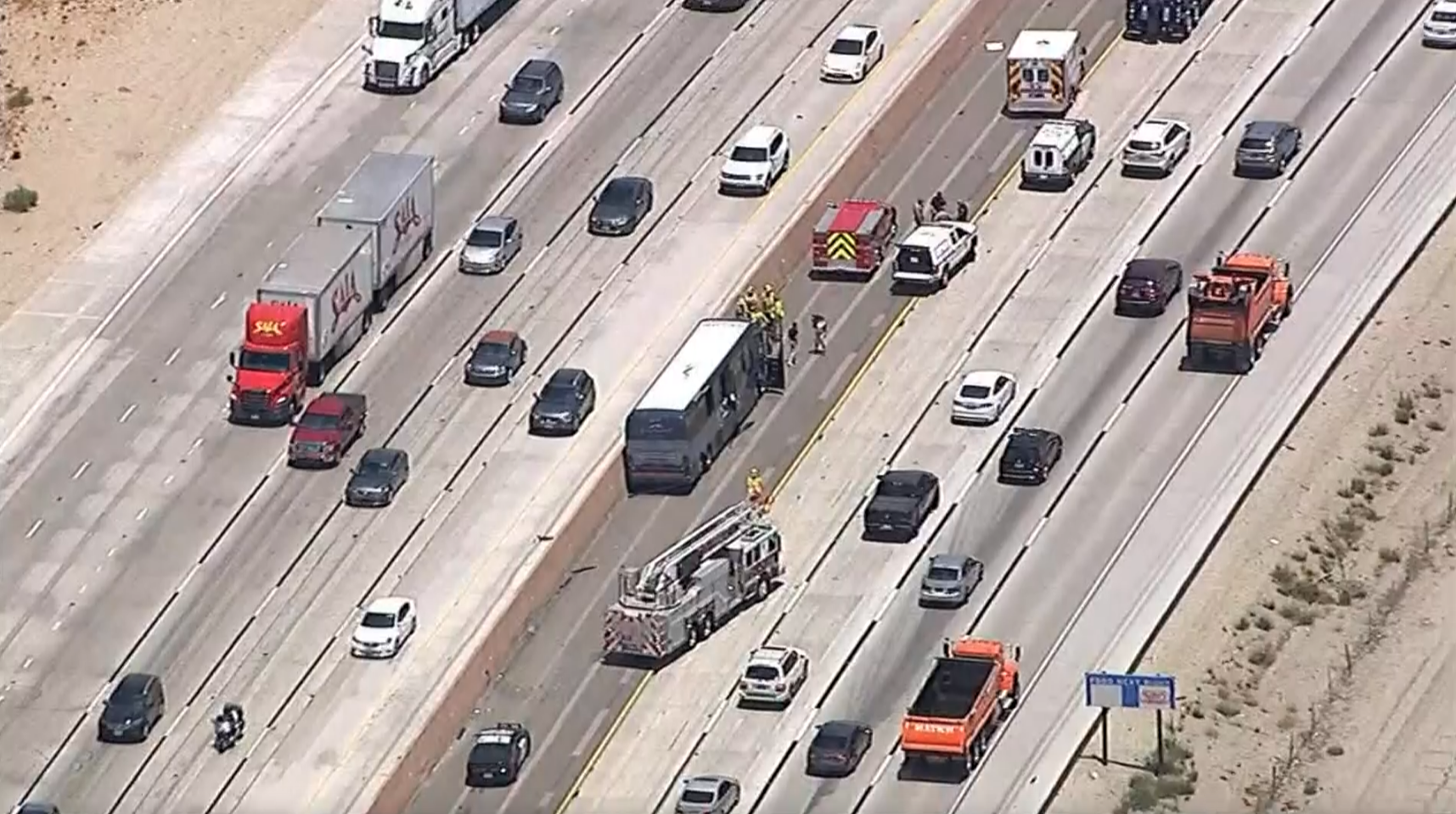 13 hurt when Greyhound bus blows tire on California highway