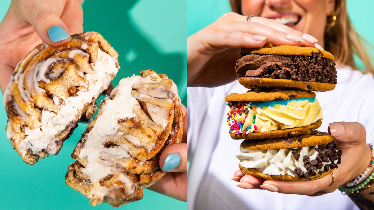 Left: Cinnabon Swirl Bonini, right: Cinnabon Swirl Ice Cream Sandwiches. 
