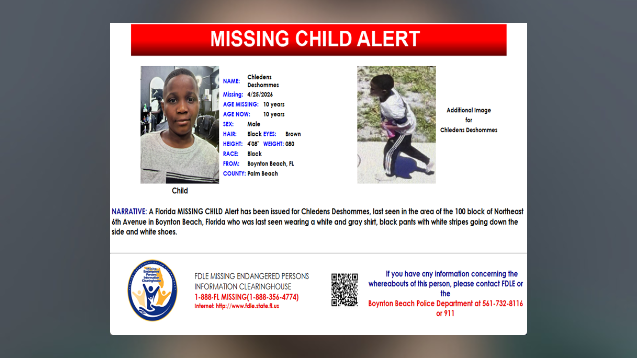 Missing child alert issued for 10-year-old Boynton Beach boy: FDLE