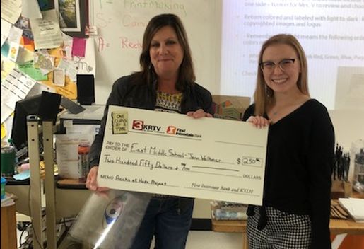 East Middle School art teacher Jenn Volkmar says the $250 will help further a 'kindness project' they've been working on.
