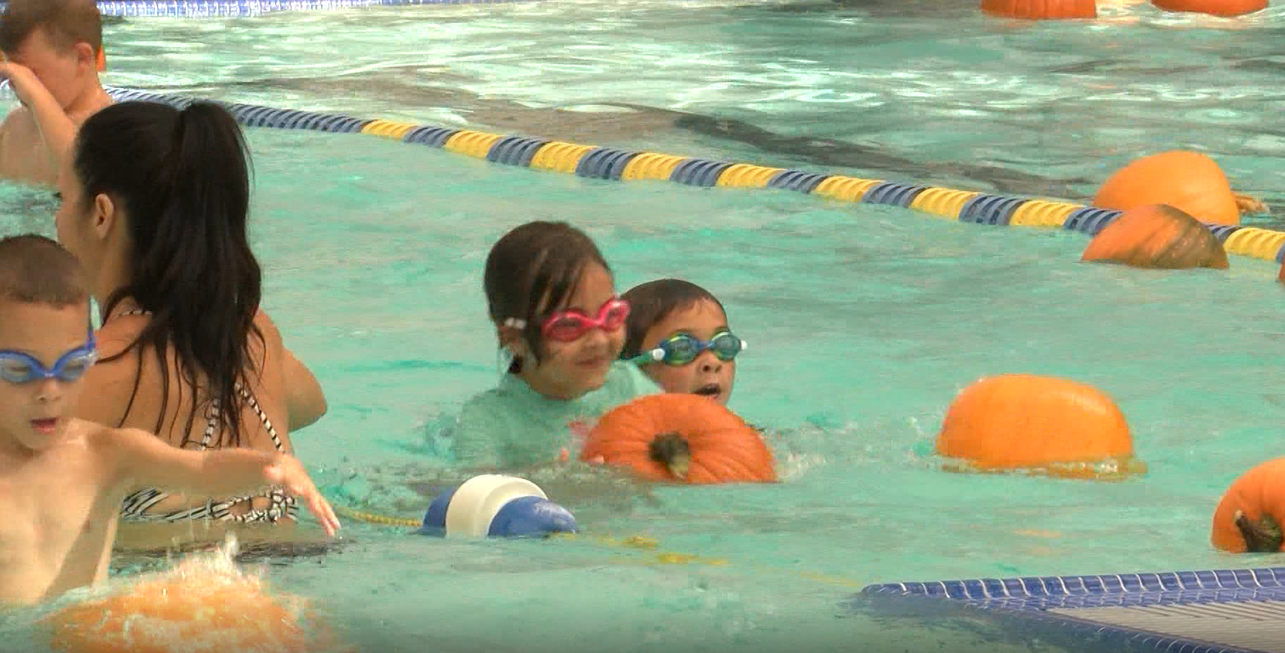 On Sunday, the pool at the Lompoc Aquatic Center was transformed into a floating pumpkin patch for the first ever "Dunkin for Pumpkins" event.