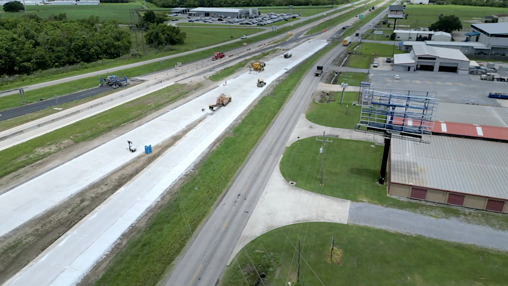 Aerial footage of construction along US-Hwy 90 in New Iberia.