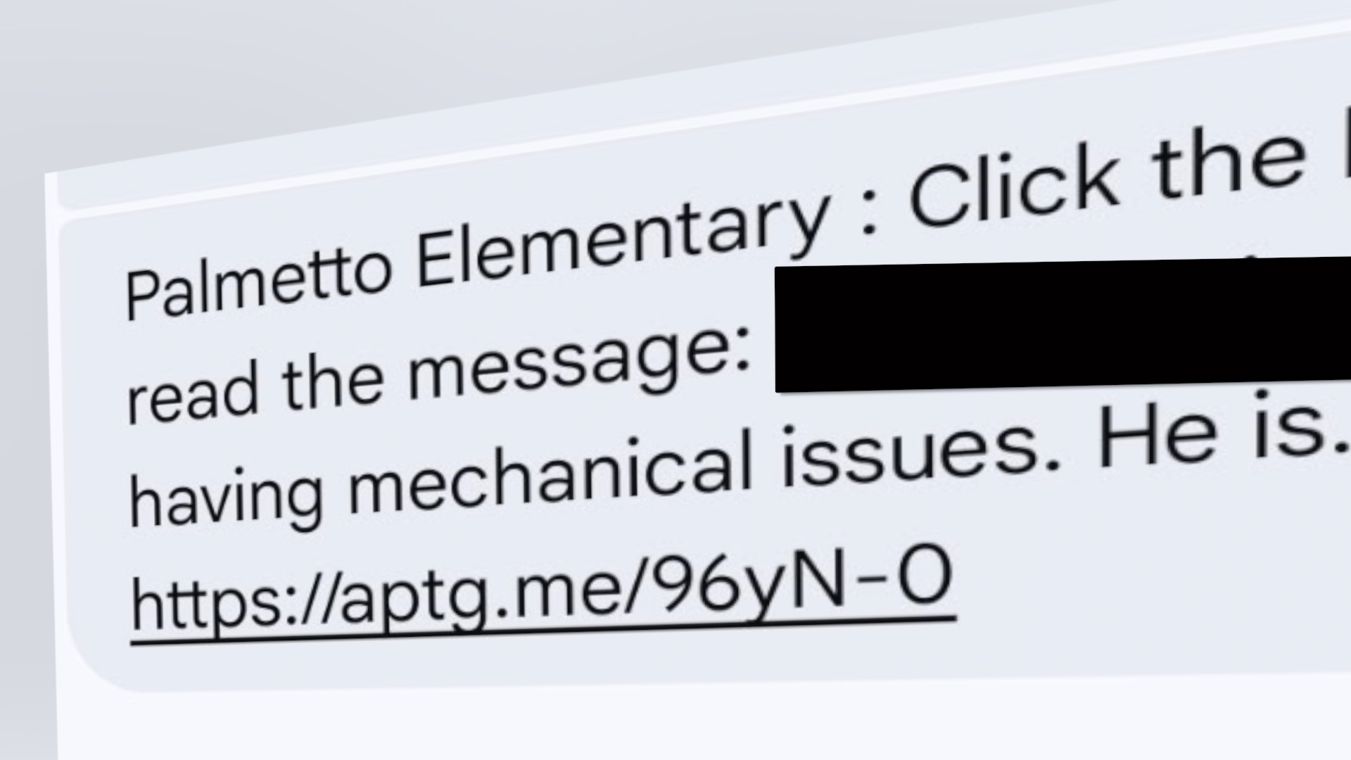 Text message from Palmetto Elementary 