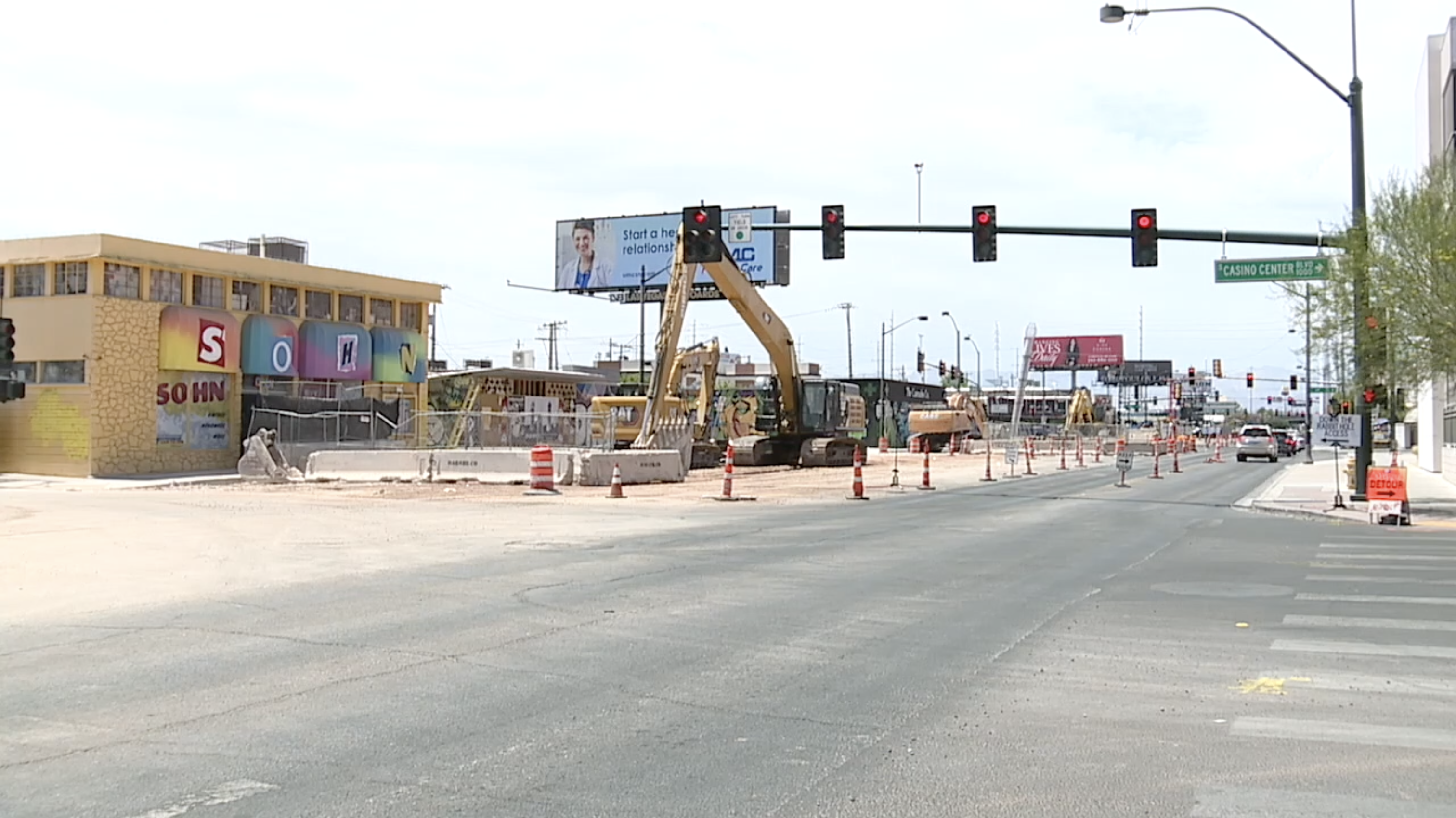 Charleston Boulevard storm drain project at Casino Center Boulevard