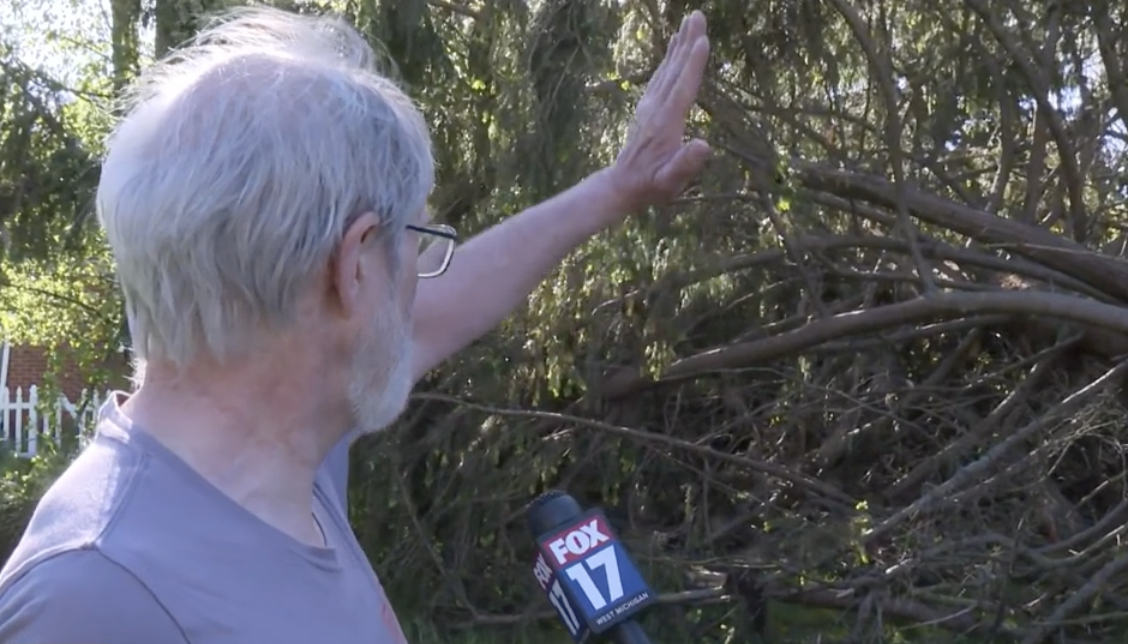 Mike Ford talks to FOX17 about the damage in his front yard in Norton Shores
