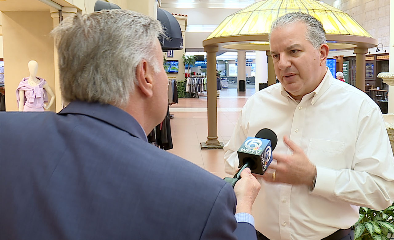 WPTV reporter Matt Sczesny speaks to U.S. Rep. Jimmy Patronis, R-Fla., in Palm Beach County on Feb. 13, 2026.