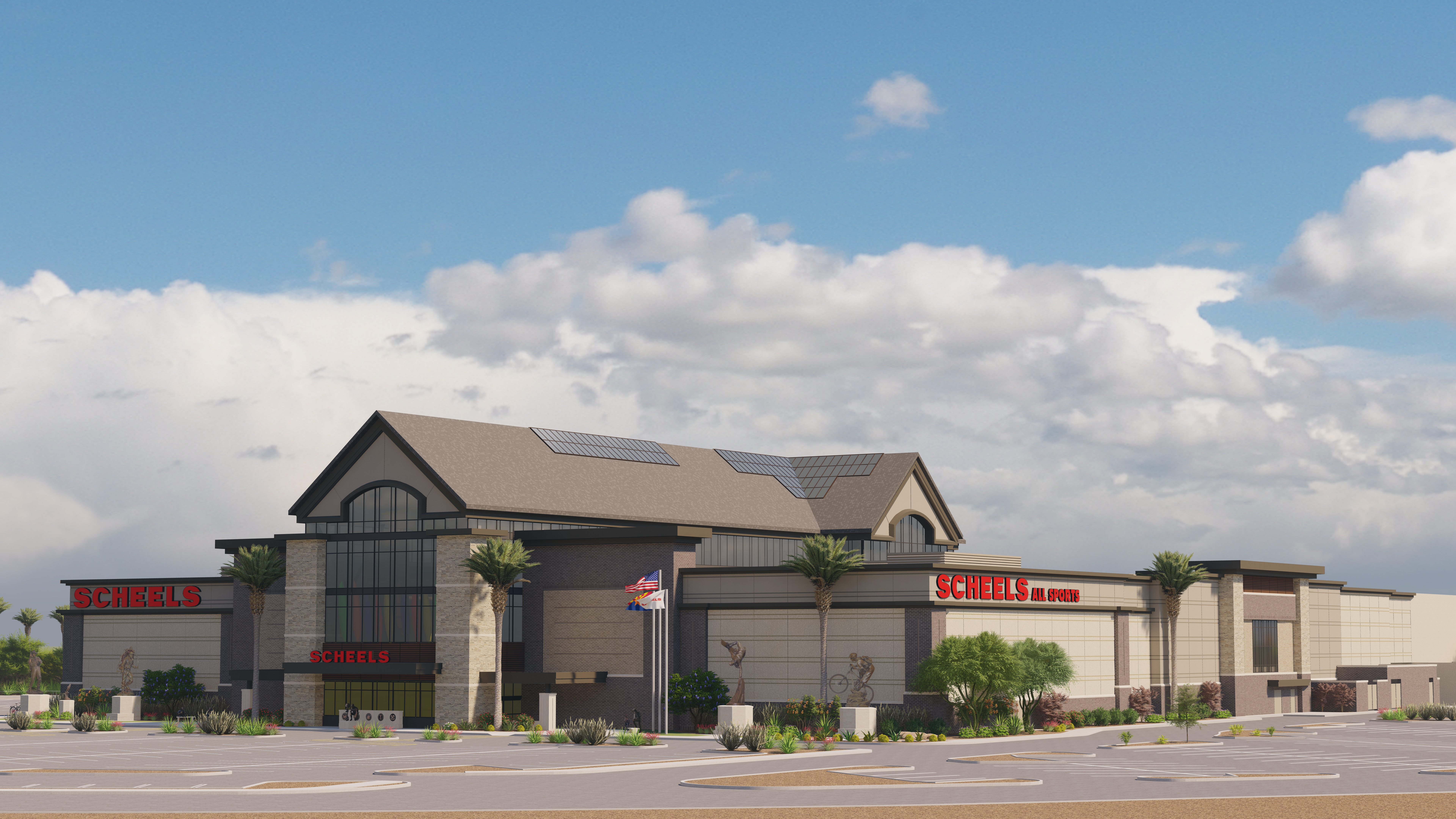 Exterior rendering of the Scheels location in Arizona. 