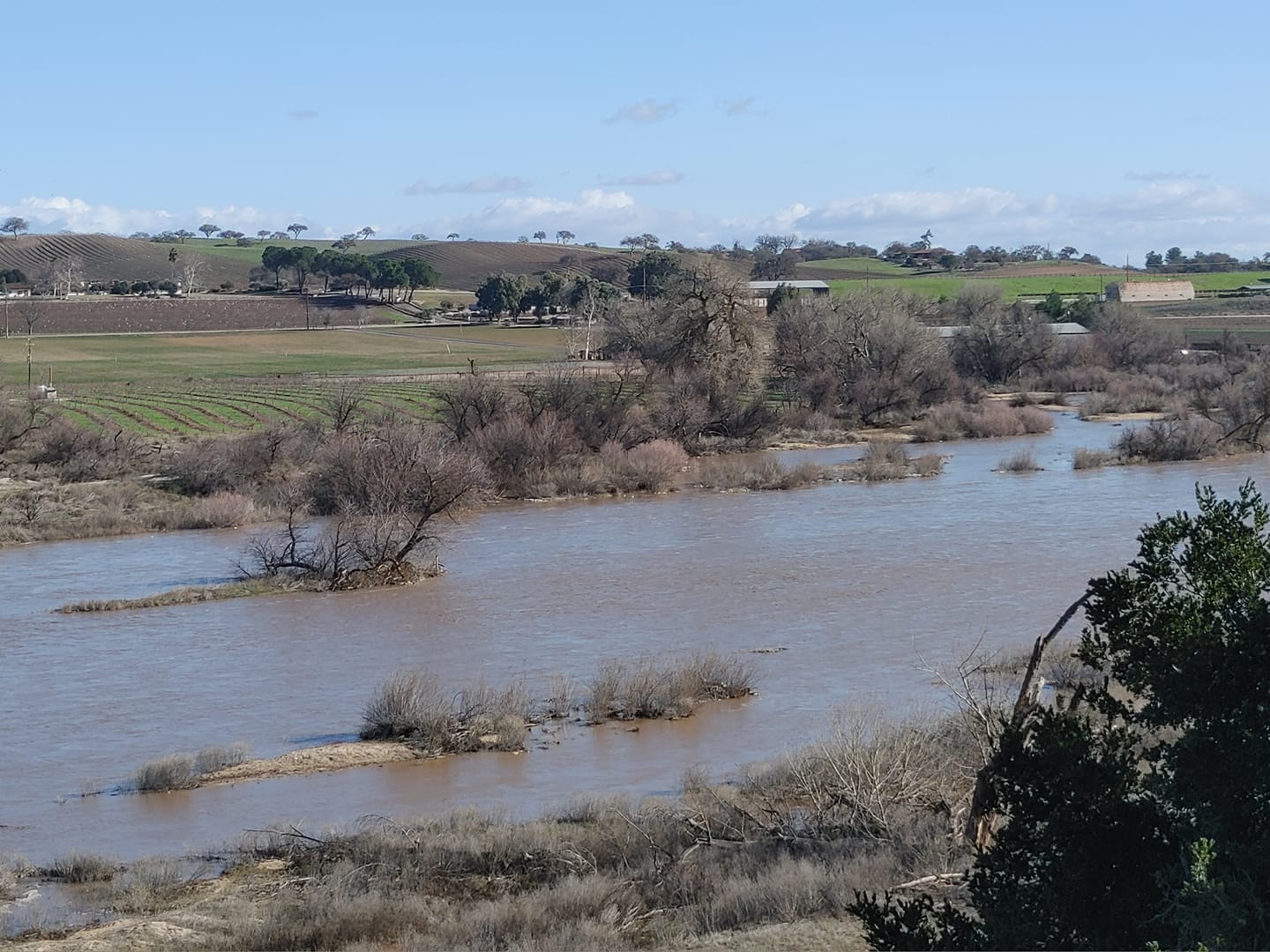 Water flowing in the Salinas river after several rain storms