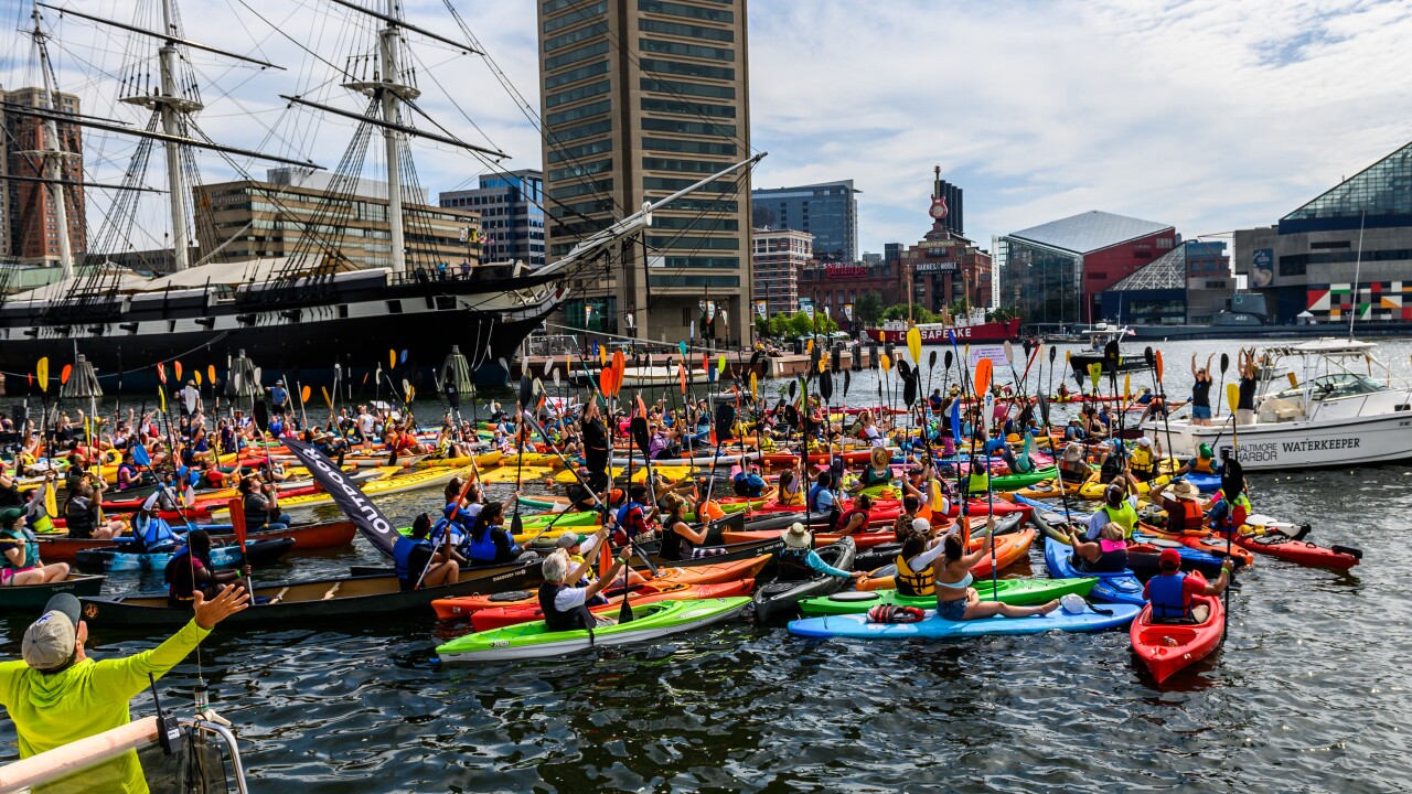 Kayakers in the Harbor during the Baltimore Floatilla