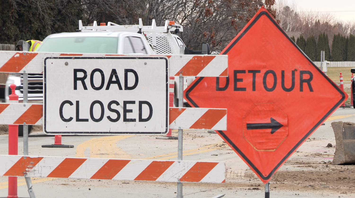 Eastland Dr N is reduced to asiongle southbound lane, while northbound traffic is detoured through residential roads on Tuesday, January 7, 2025