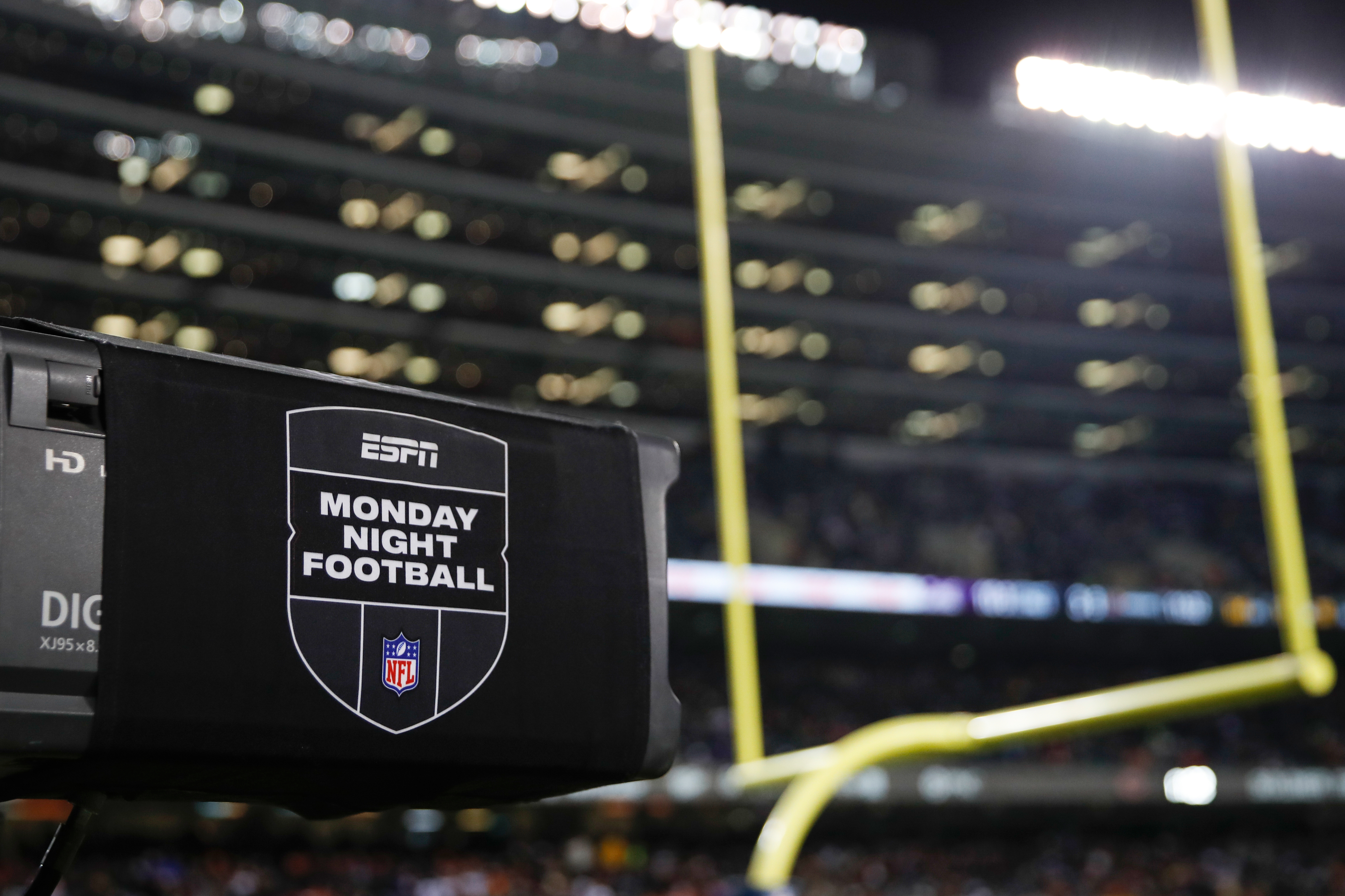 ESPN Monday Night Football TV camera is seen during the second half of an NFL football game between the Chicago Bears and Minnesota Vikings, Monday, Dec. 20, 2021, in Chicago. 