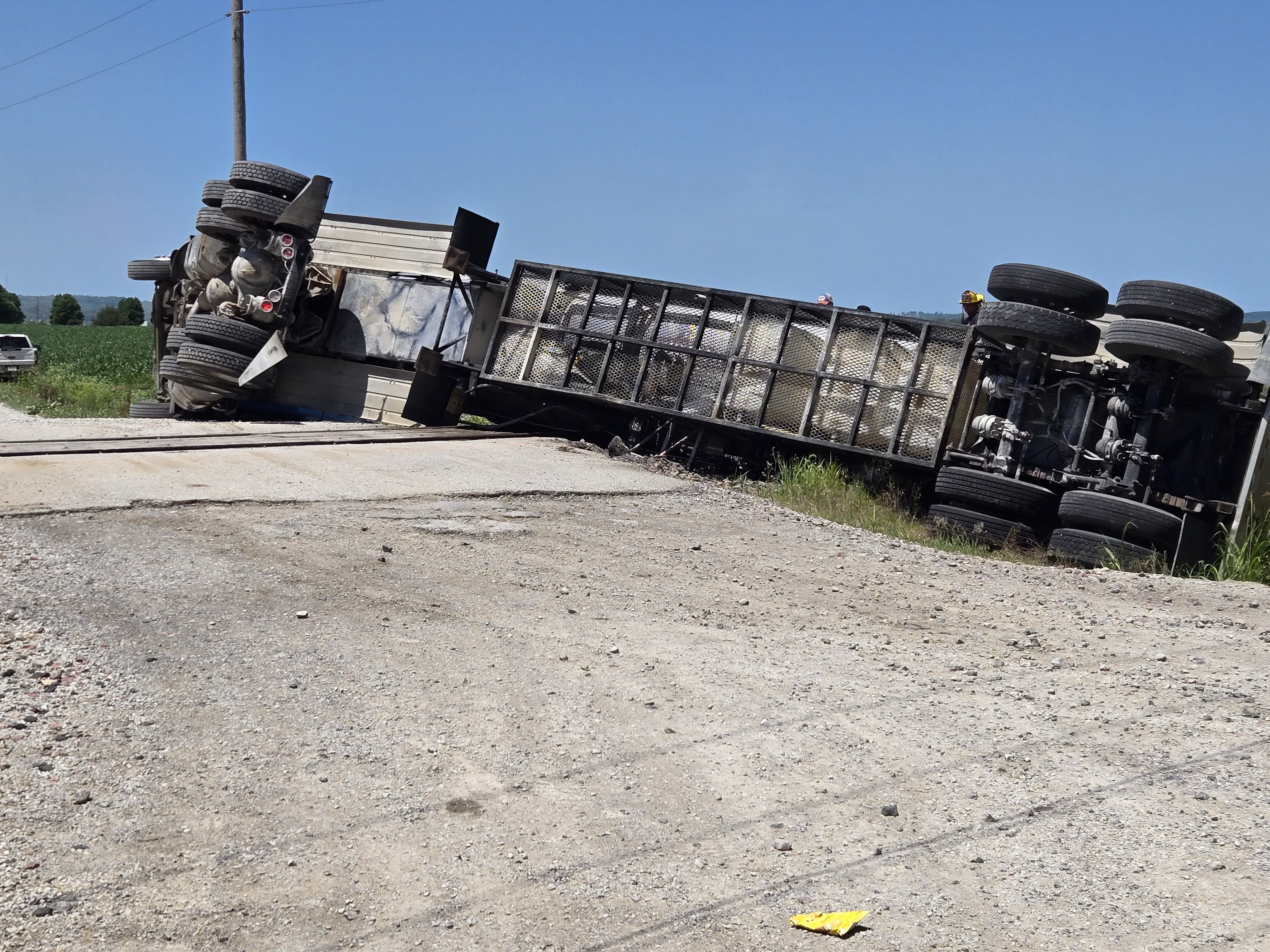overturned semi in Farley