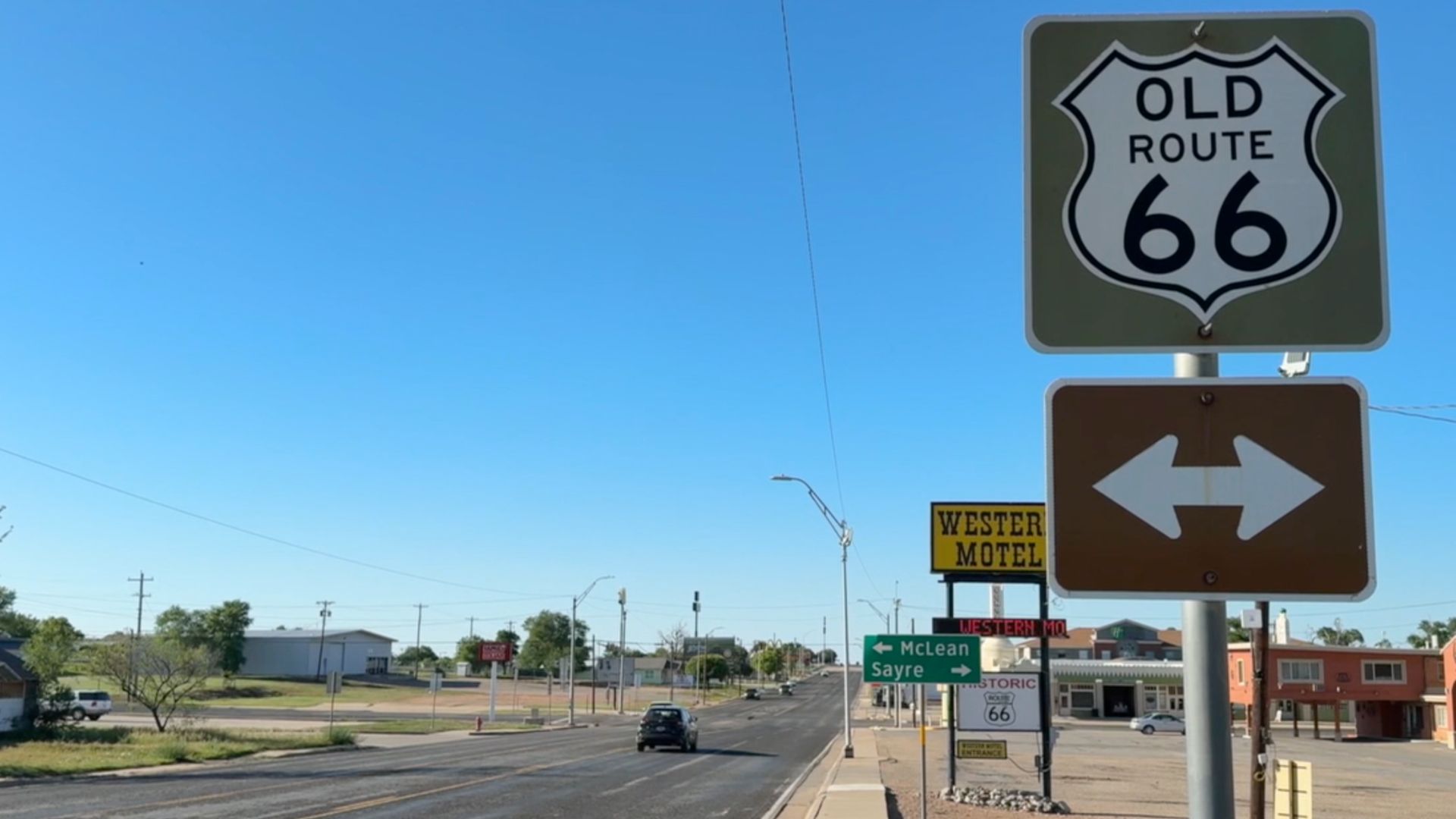 A sign for Route 66 is seen in Texas.