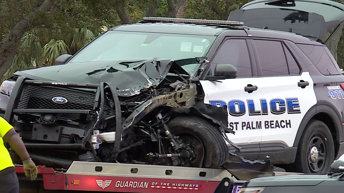 Police said a robbery suspect was arrested after he crashed a U-Haul into a West Palm Beach police officer's vehicle on Jan. 11, 2024.