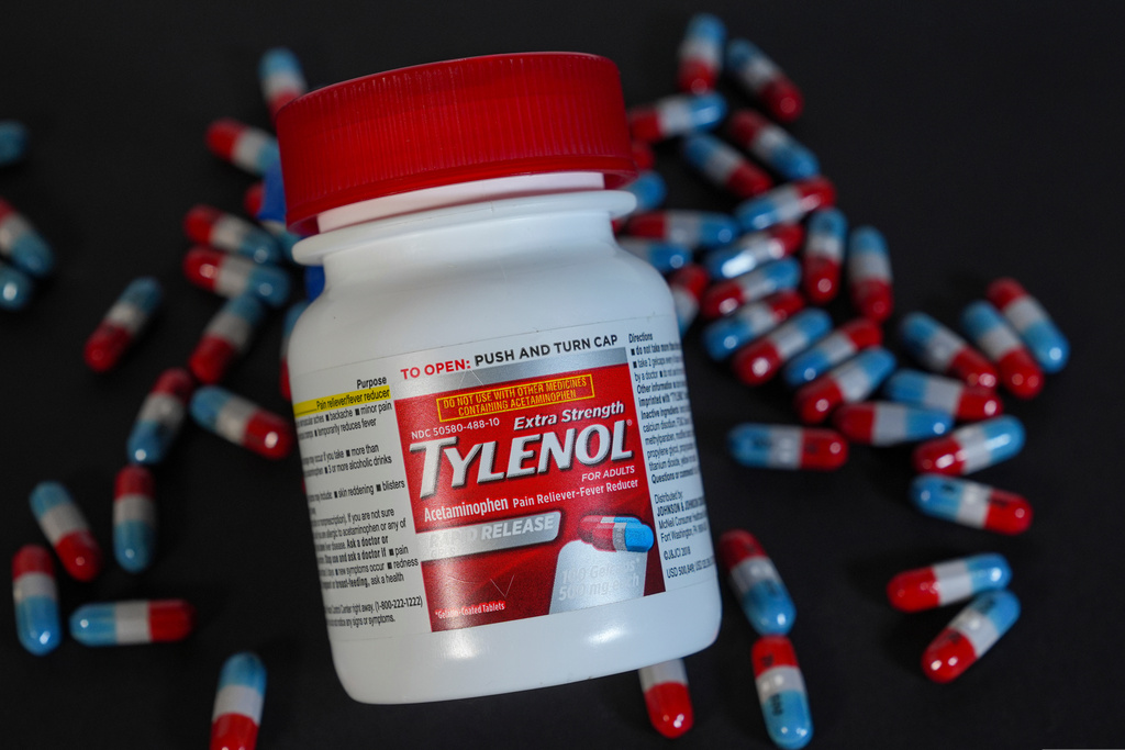 FILE - Extra Strength Tylenol is shown in Carmel, Ind., Tuesday, Sept. 23, 2025. 