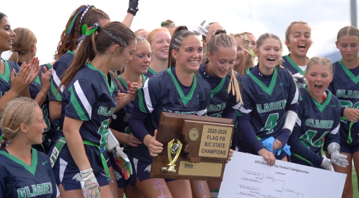 Karley Allen holding the State Championship trophy, Hamilton