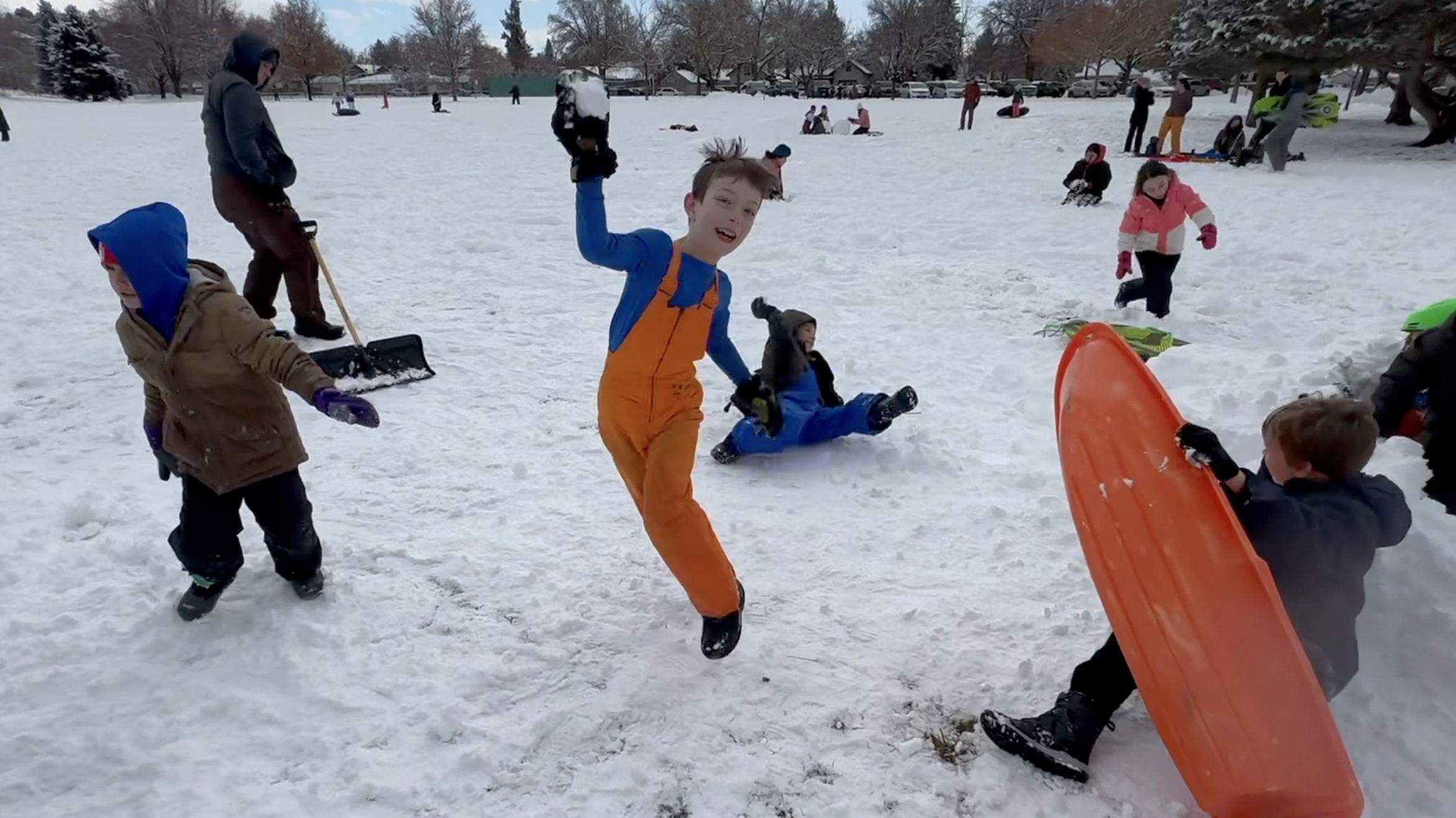 Kids play at Camel's Back park on the snow day in Boise 