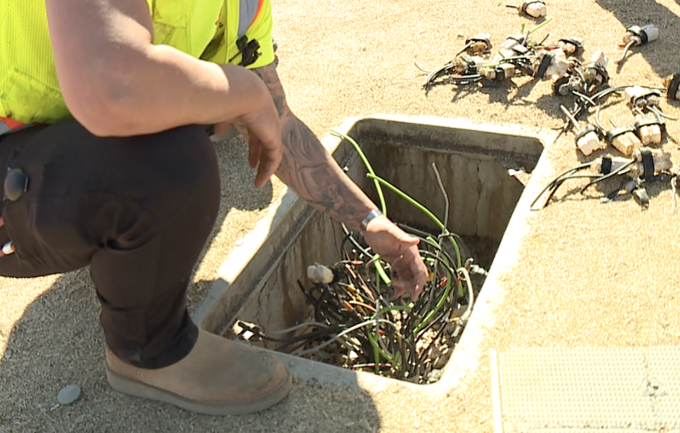 Peoria park electrical wires cut 