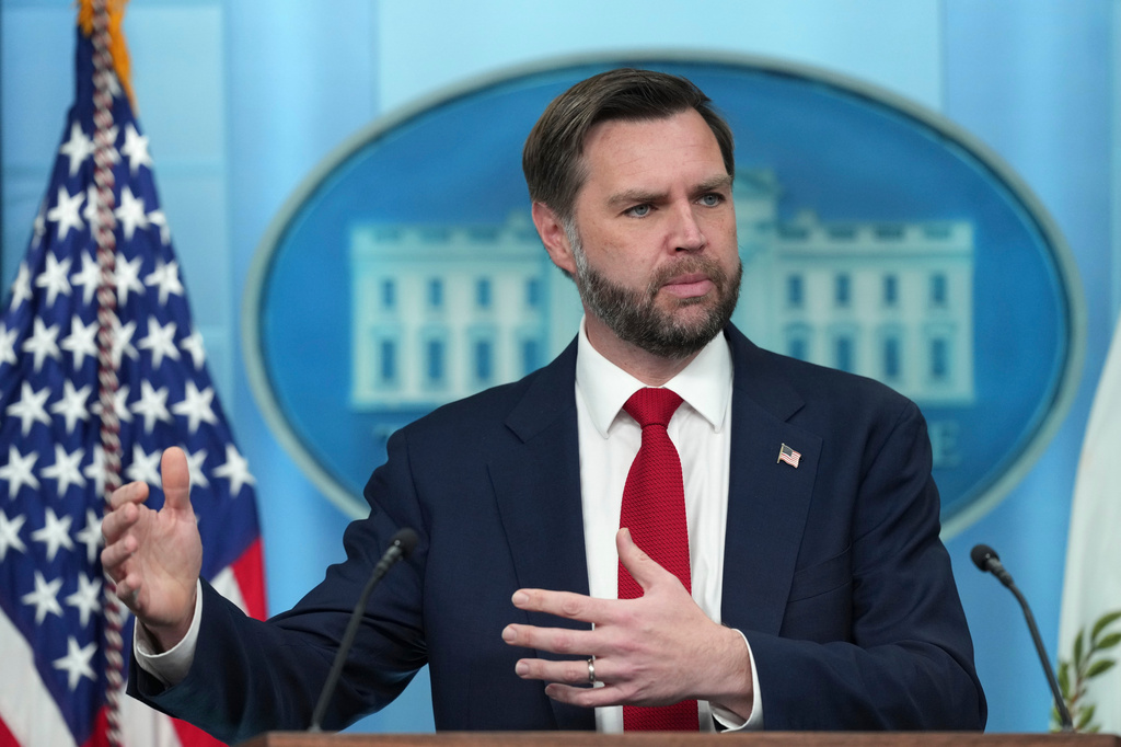 Vice President JD Vance speaks to reporters in the James Brady Press Briefing Room at the White House, Thursday, June 18, 2026, in Washington.