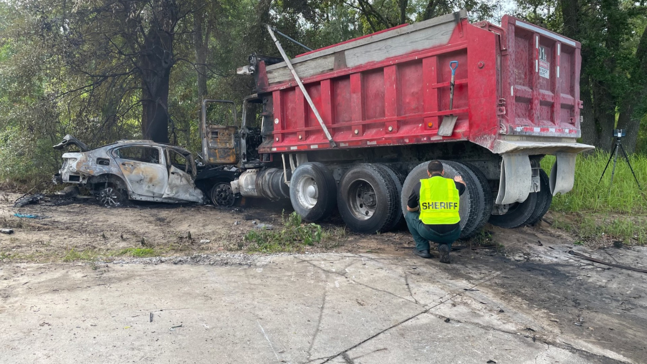 two-vehicle crash involving a dump truck