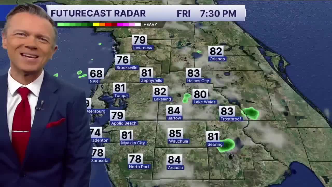 Forecast: Partly sunny, highs in the mid-80s. Quick shower possible. 
