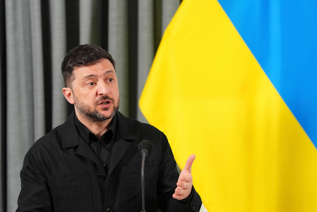 Ukraine's President Volodymyr Zelenskyy attends a news conference after meeting Dutch Prime Minister Dick Schoof in The Hague, Netherlands, Tuesday, Dec. 16, 2025. 