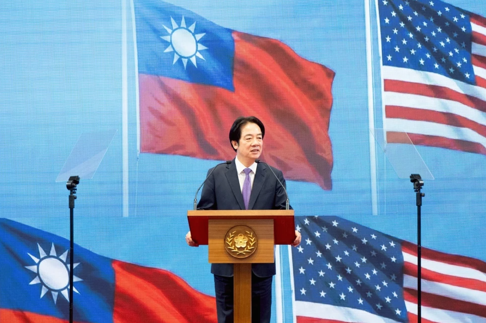 In this photo released by the Taiwan Presidential Office, Taiwan’s President Lai Ching-te speaks during a press conference on “Taiwan-U.S. Economic Prosperity Partnership” in Taipei, Taiwan on Feb. 3, 2026.