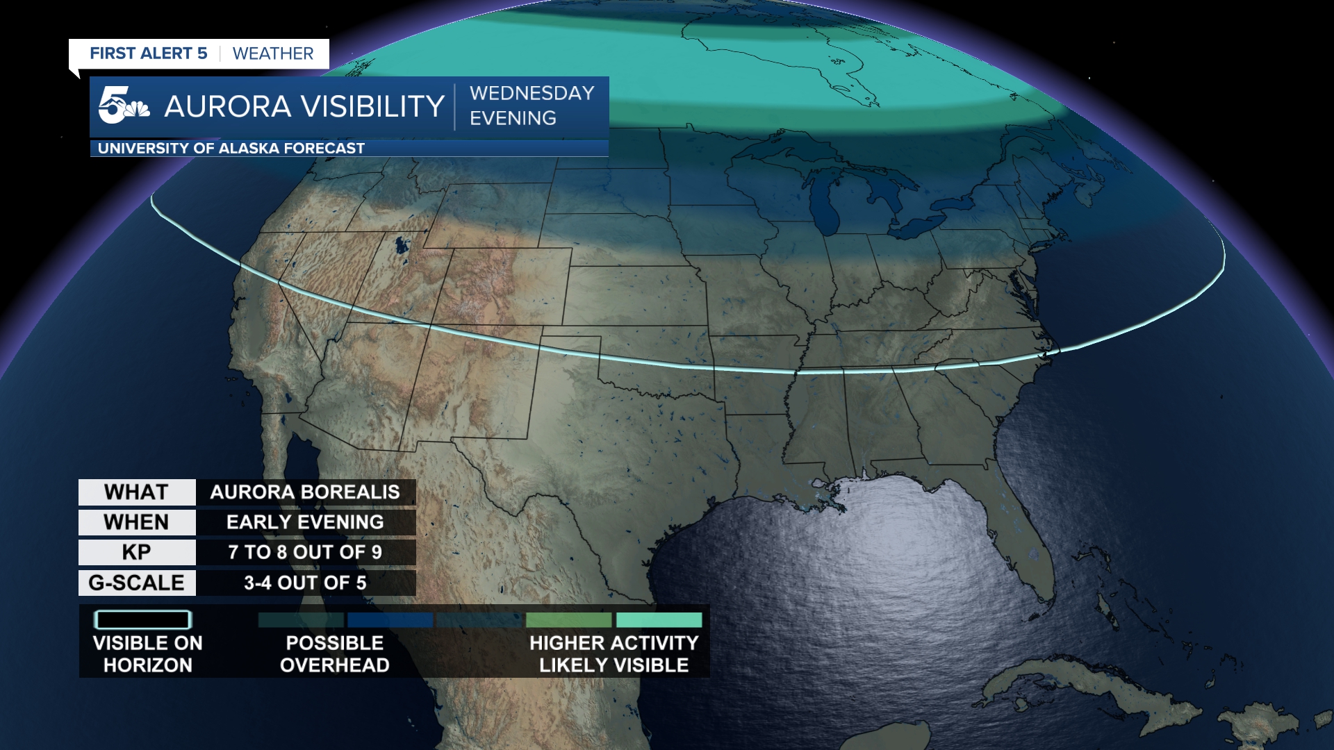 Aurora forecast on Wednesday evening