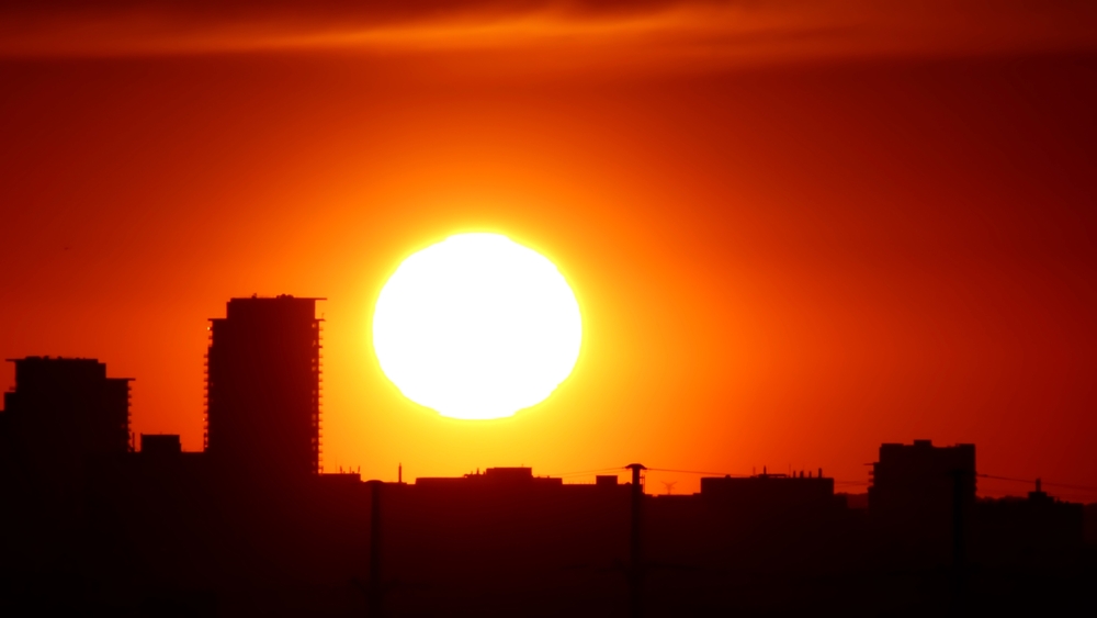 American,City,Downtown,Sunset,Sun,Over,Buildings,Silhouettes.,Epic,Large