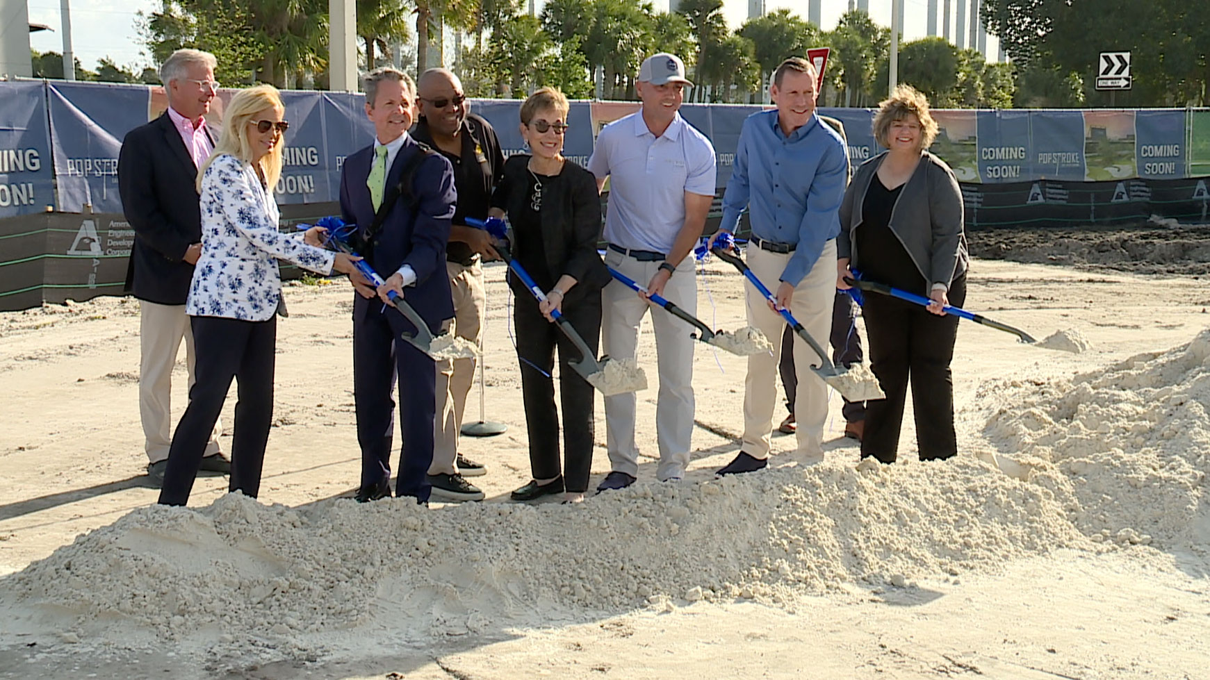 A groundbreaking ceremony was held March 25, 2024, for a new PopStroke venue near the Palm Beach International Airport.