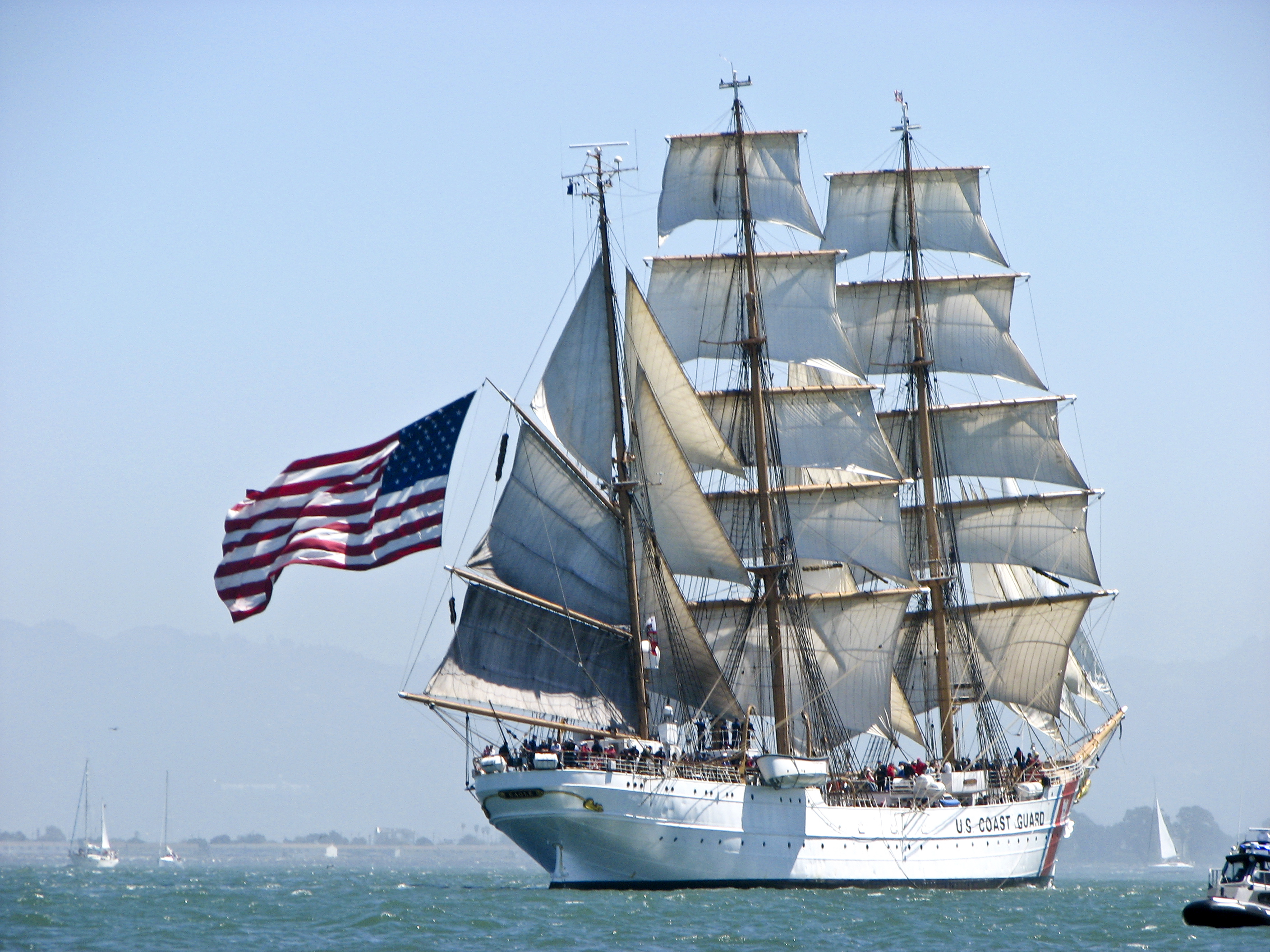 USCG Barque "Eagle" under full sail in San Francisco Bay