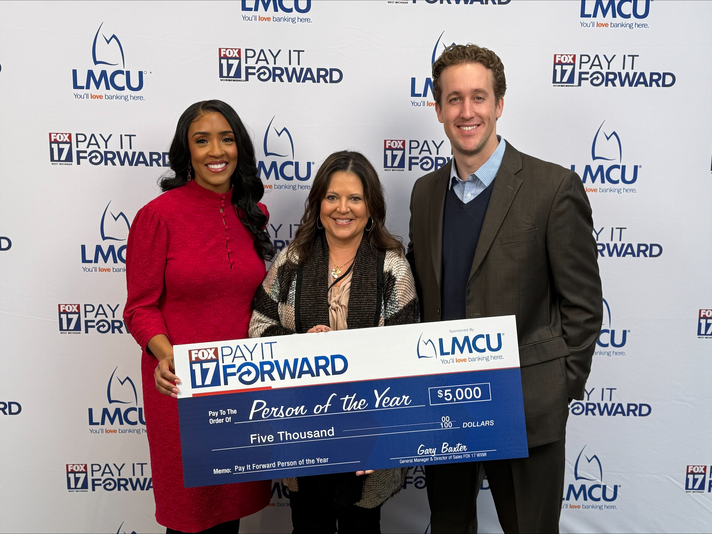 Pam Westers Pay It Forward Person of the Year check with Josh and Janice