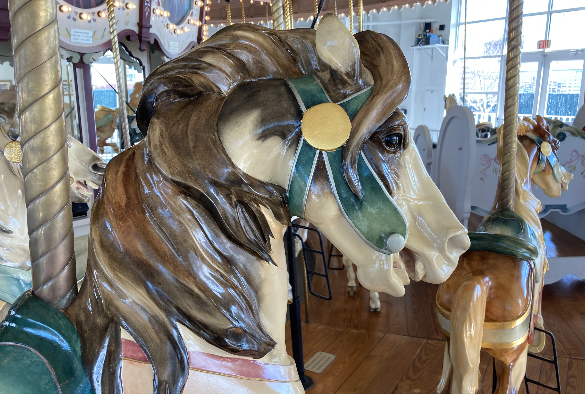 Hand-carved historic horses on Hampton carousel