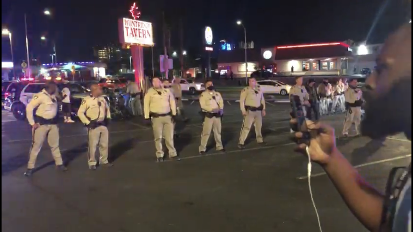 These are screen shots from video provided by Erica Gueco of a Las Vegas Police encounter after a large bike ride near Maryland Pkwy. and Charleston Blvd. on Wednesday, April 14, 2021