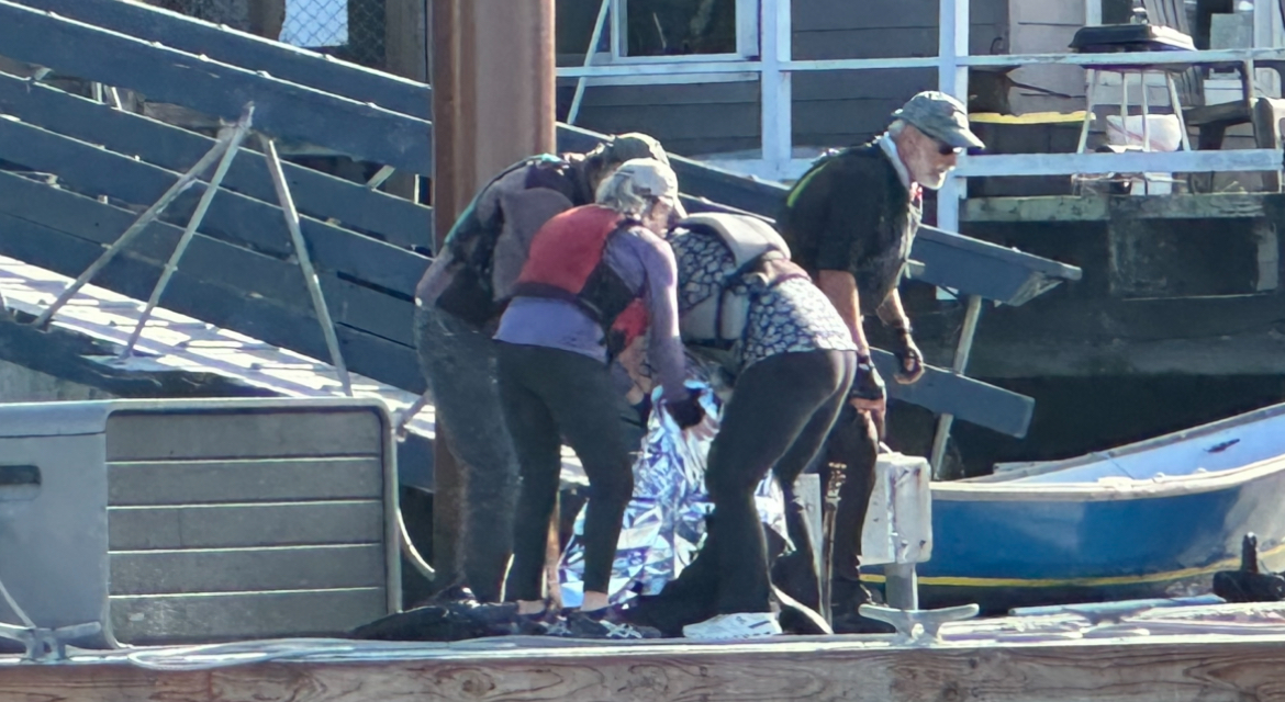 SurviveOars bring rescued man to the nearest dock.