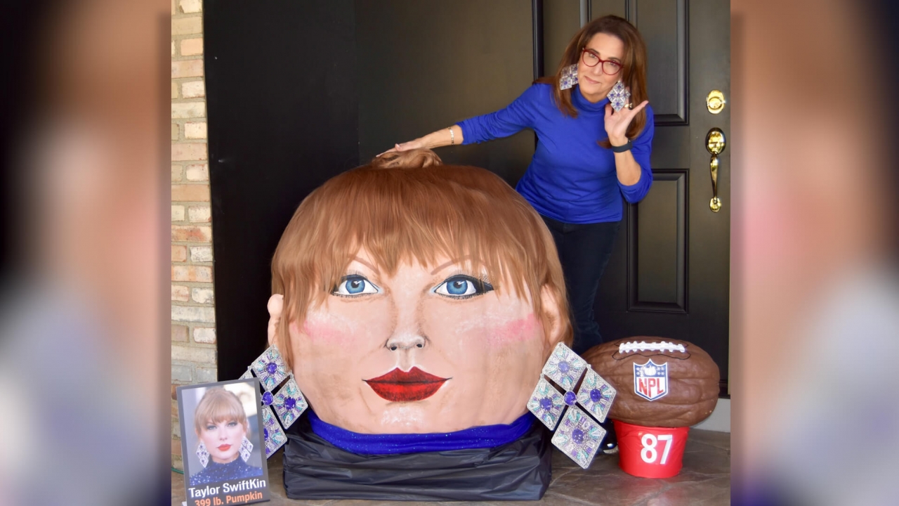 Jeanette Paras with her creation "Taylor Swiftkin."