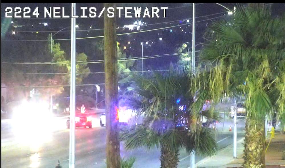 Police activity blocks all lanes on eastbound Stewart Ave. after Nellis Blvd.