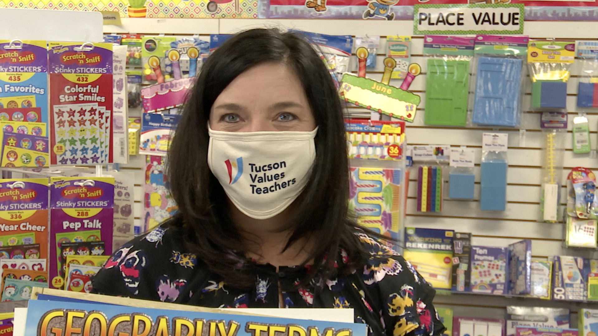 Shauna Thomas, a third grade teacher at Harelson Elementary School in Tucson, picks out supplies for her classroom.