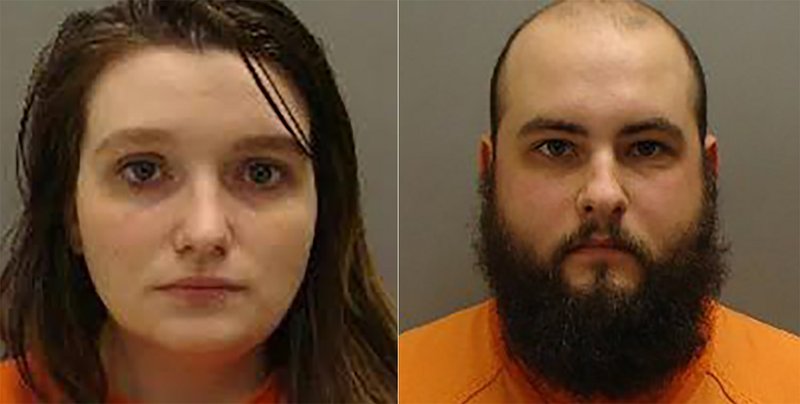 This Jan. 2019 booking photos from Cass County, Neb., show from left,Kassandra Krutina and David Krutina. The couple has taken a plea deal in the death of one of their malnourished infant twin daughters.
 Cass County District Court records show 24-year-old David and 21-year-old Kassandra Krutina, are scheduled to be sentenced Oct. 21, 2019. They'd pleaded guilty to two counts of negligent child abuse causing serious injury. (Cass County, Neb via AP)