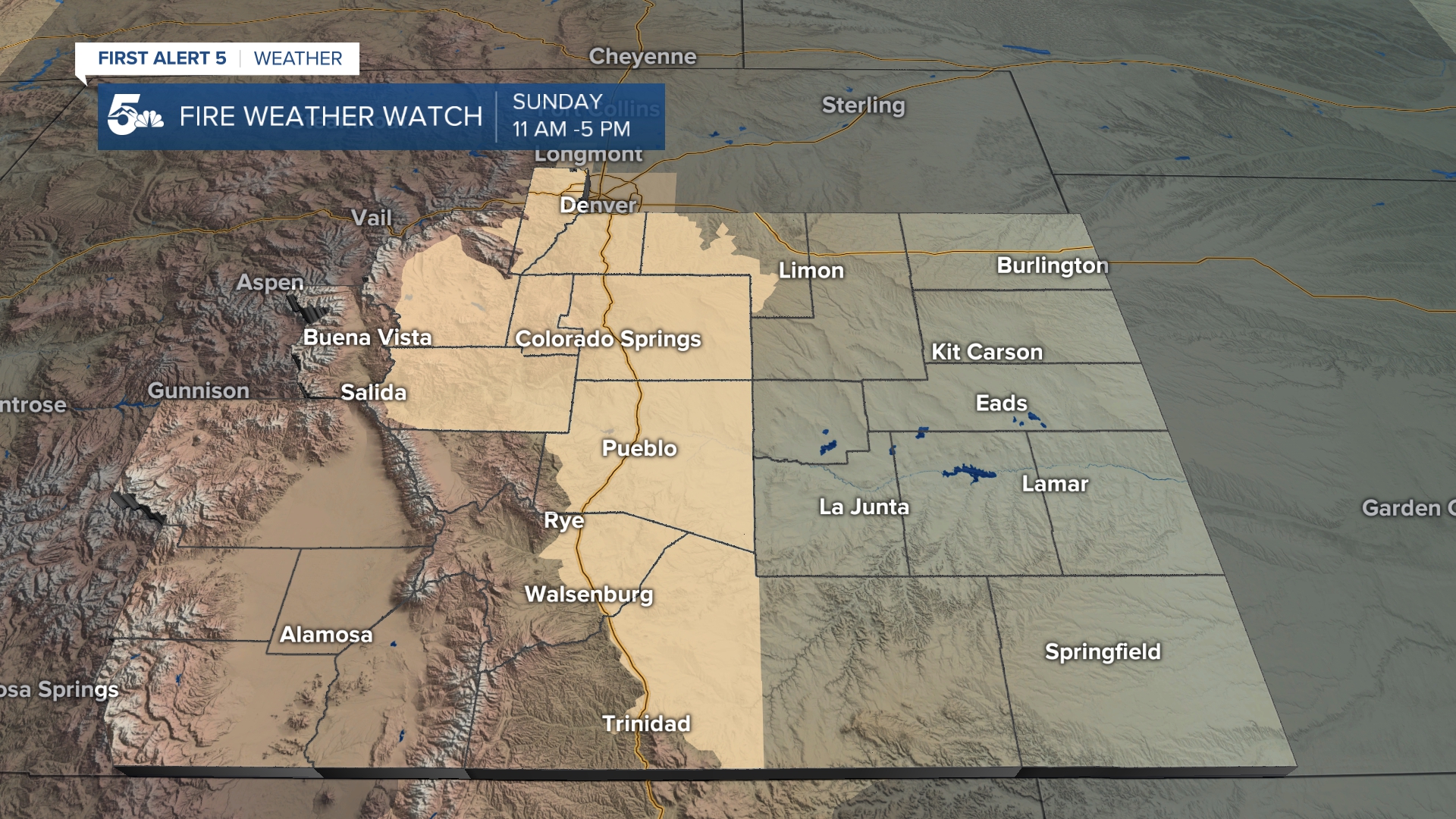 Fire Weather Watches are in place Sunday for southern Colorado
