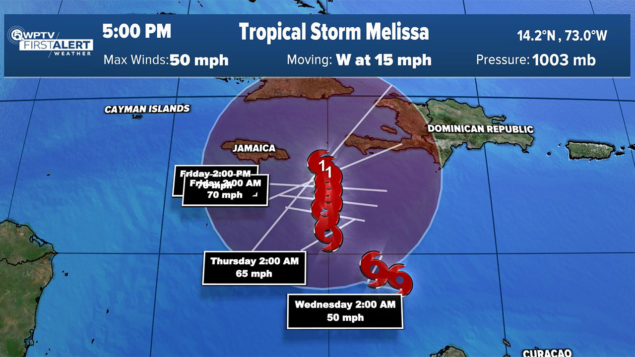 Tropical Storm Melissa track, 5 p.m. Oct. 21, 2025