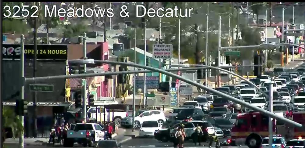 Motorcycle crash at Decatur and Alta