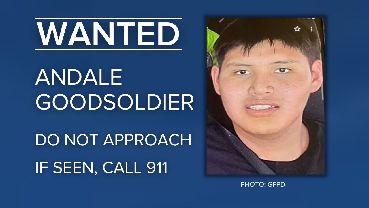 Law enforcement officers from several agencies are searching in Great Falls for Andale Goodsoldier. 