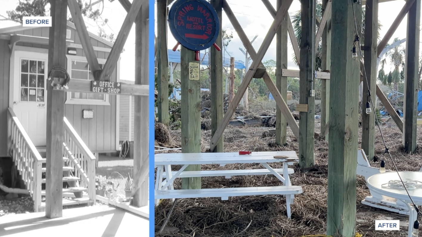 Spring Warrior Fish Camp a month ago, compared to now following Helene 