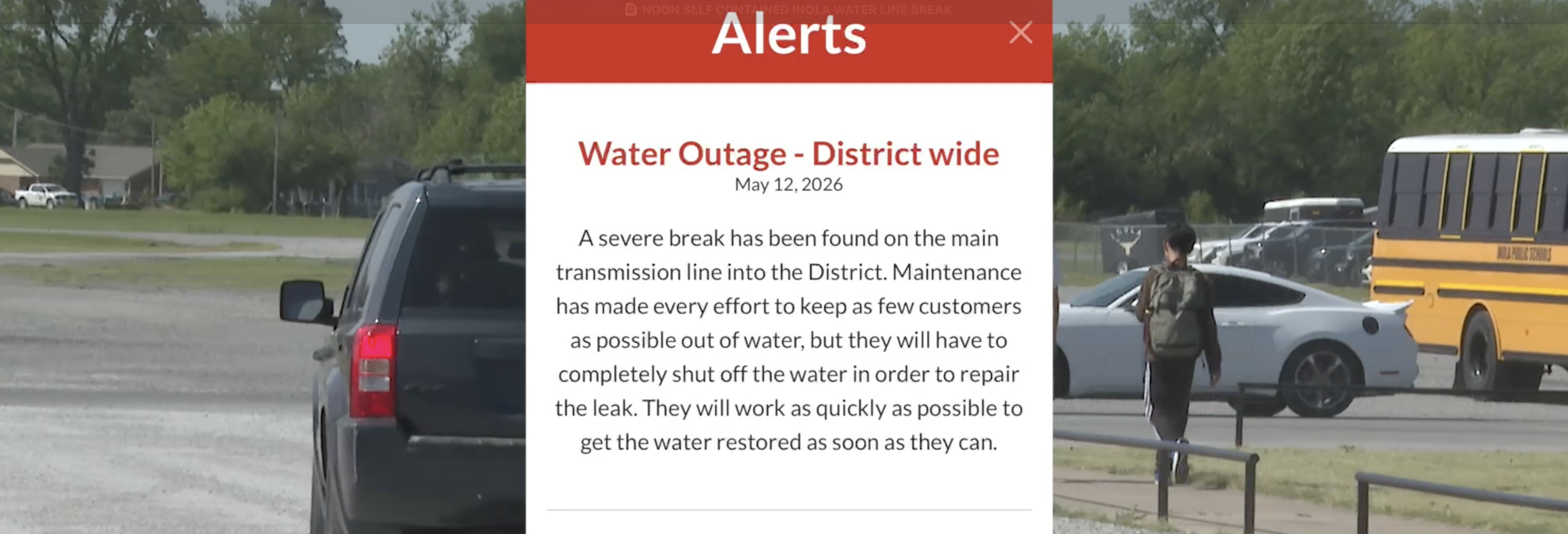 Main water line break in Inola