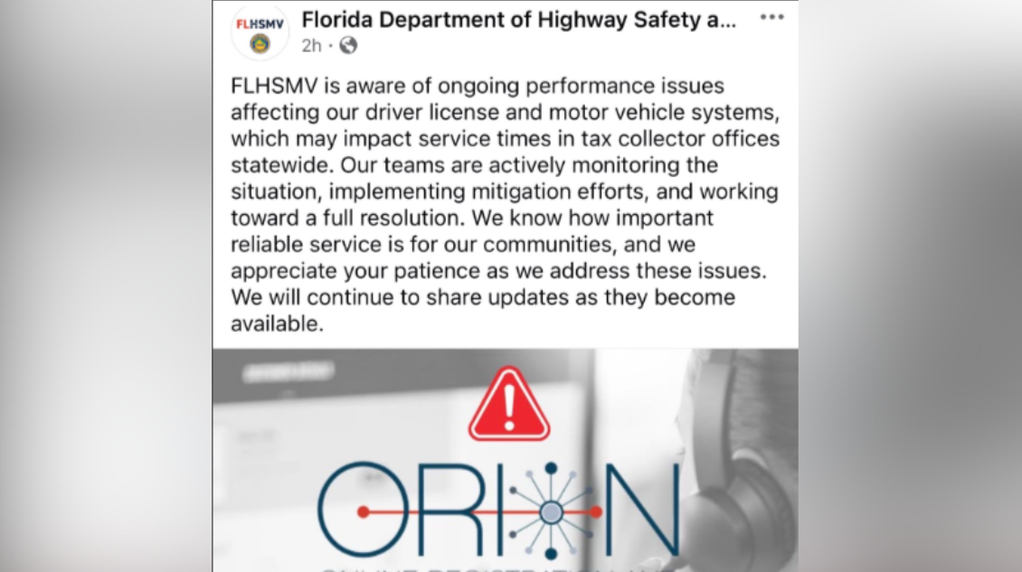 Florida driver's license renewal system is experiencing outage, impacting residents across the state