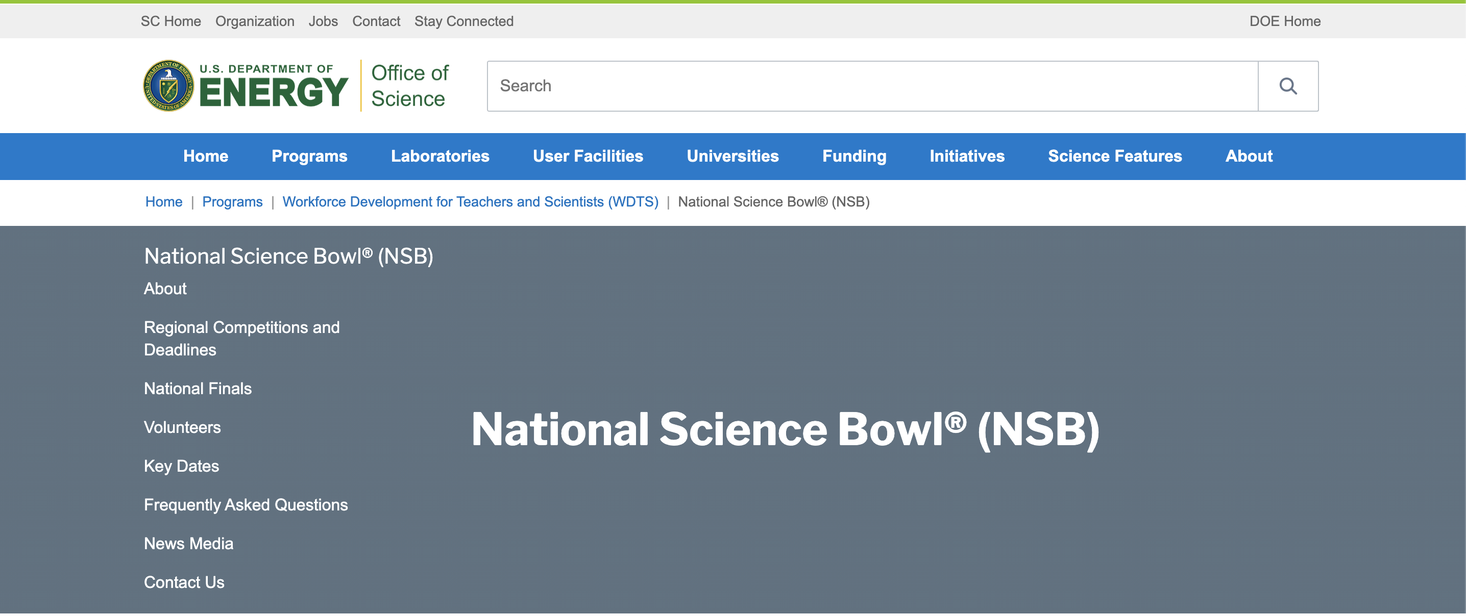 national science bowl webpage