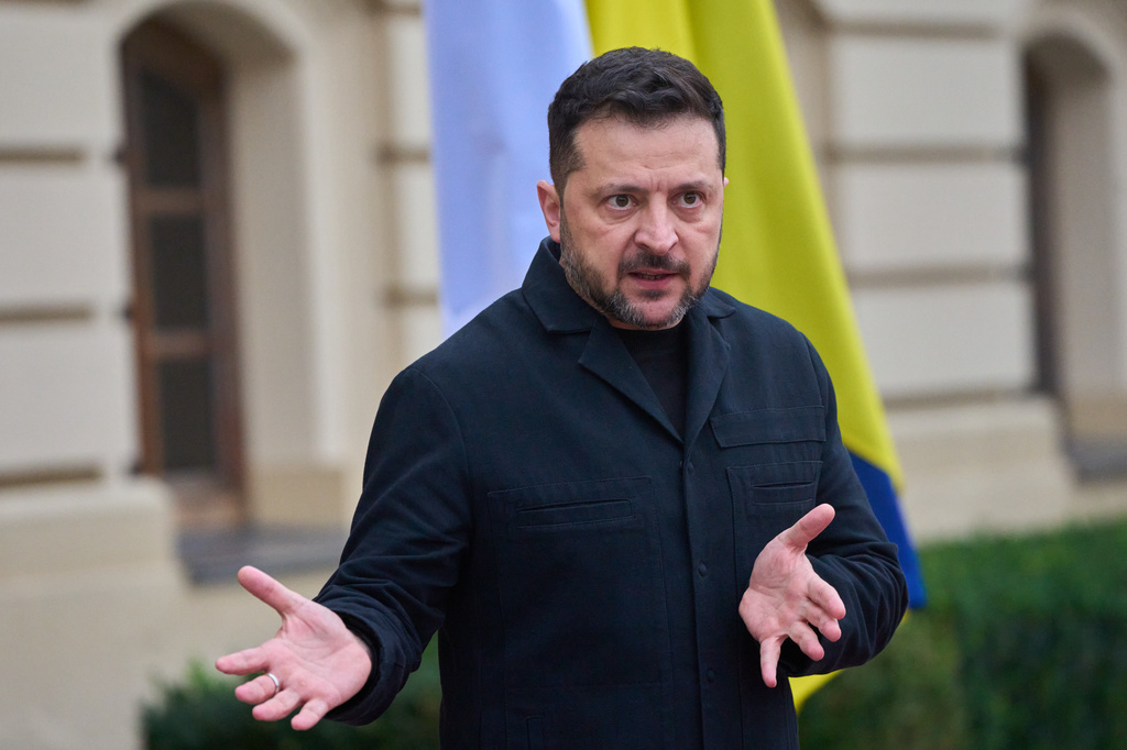 Ukraine's President Volodymyr Zelenskyy answers media questions before his meeting with Finnish Prime Minister Petteri Orpo in Kyiv, Ukraine, Thursday Oct. 22, 2026. =