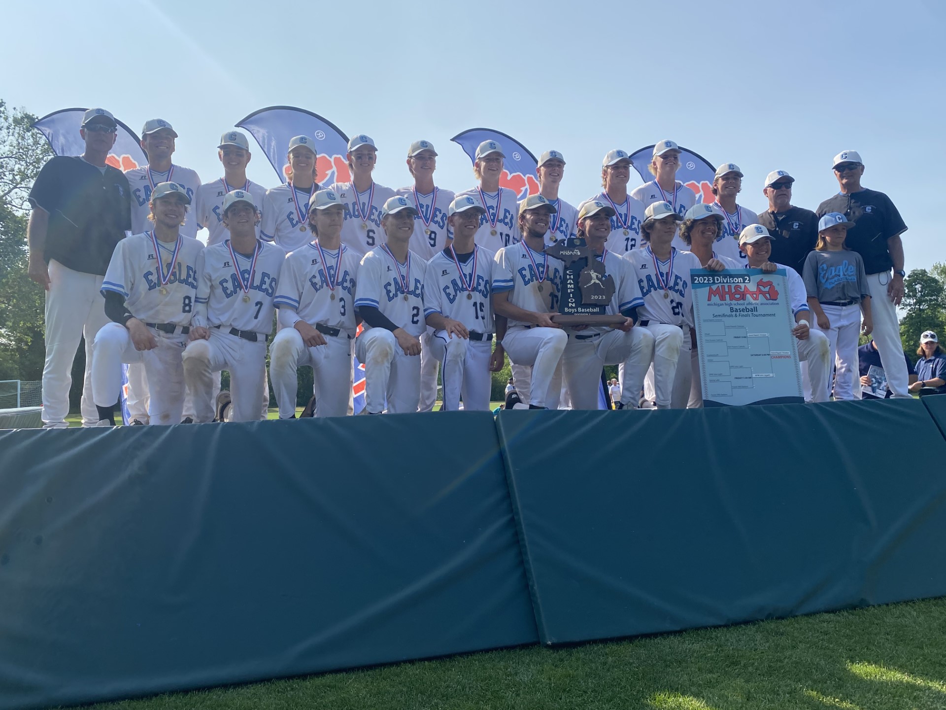 Grand Rapids Christian baseball team poses for photo after winning the division 2 baseball state championship